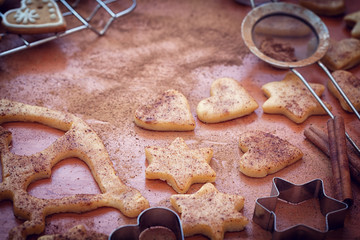 Preparation gingerbread cookie with cinnamon for Christmas