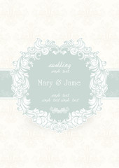 Wedding invitation card. Vintage ornate card. Decorative floral