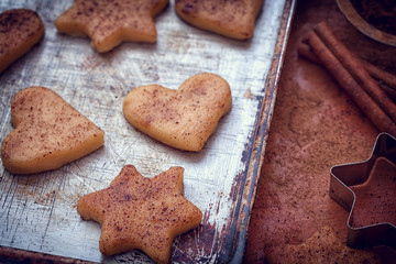 Preparation gingerbread cookie with cinnamon for Christmas