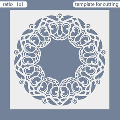 Laser cut wedding invitation card template.  Cut out the paper card with lace pattern.  Greeting card template for cutting plotter. Photo frame are laser cut from a plate. Vector.