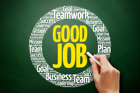 Good Job word cloud collage, business concept on blackboard