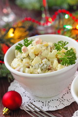 Russian traditional salad Olivier for New Year party