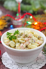 Russian traditional salad Olivier for New Year party