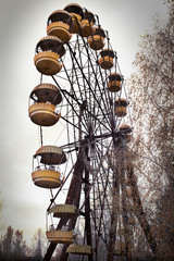 Abandoned ferris wheel in amusement park in Pripyat, Chernobyl area