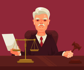 Strict judge man character. Vector flat cartoon illustration