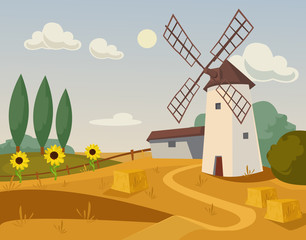 Mill farm. Vector flat cartoon illustration © PrettyVectors