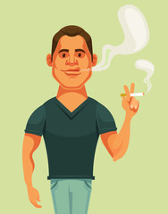 Fototapeta na wymiar Man character smoking cigarette. Vector flat cartoon illustration