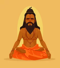 Fotobehang Meditating yogi man character. Vector flat cartoon illustration © PrettyVectors