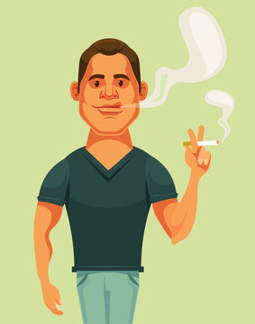 Man character smoking cigarette. Vector flat cartoon illustration