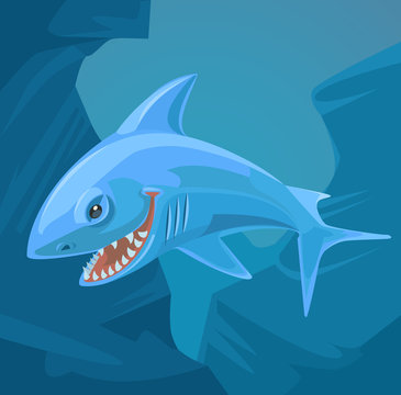 Shark character with sharp teeth. Vector flat cartoon illustration