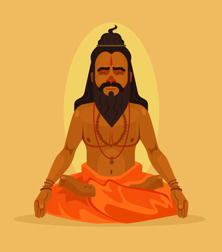Meditating yogi man character. Vector flat cartoon illustration