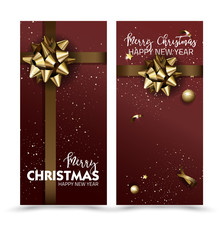 Greeting cards with golden bows and copy space. Vector illustration