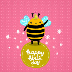 Happy Birthday card background with a bee.