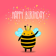 Happy Birthday card background with a bee.