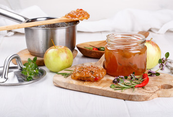 Chilli pepper apple jam with herbs