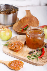 Chilli pepper apple jam with herbs