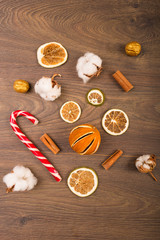 Christmas wreath on a wooden background