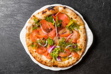 サーモンピッツア　 Pizza Italian food of the salmon