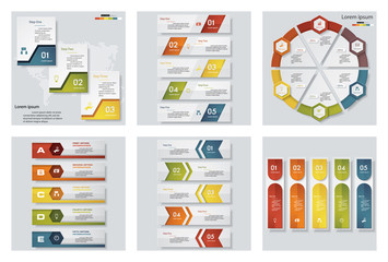 Collection of 6 design colorful presentation templates. Vector Background. For your idea and presentation.