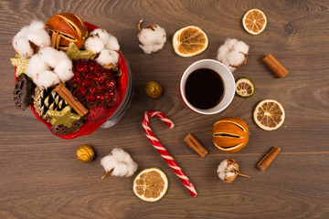 Christmas wreath on a wooden background
