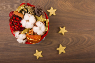 Christmas wreath on a wooden background