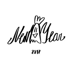 New Year Lettering text with rooster on white background.