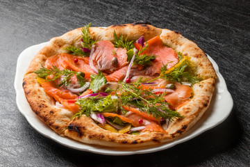 サーモンピッツア　 Pizza Italian food of the salmon