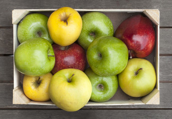 Wooden box of fresh apples