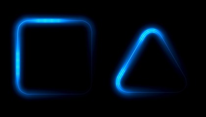 Glowing frames black background. Square glow borders. Sparkling geometric light banner. Luminous triangle light shape. 
Shining triangular forms. Neon sign. Bright sign with flares and sparkles. LED