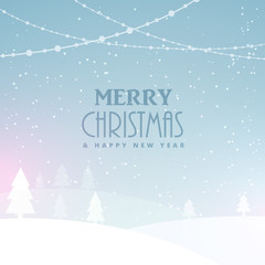 merry christmas celebration background with snow and trees