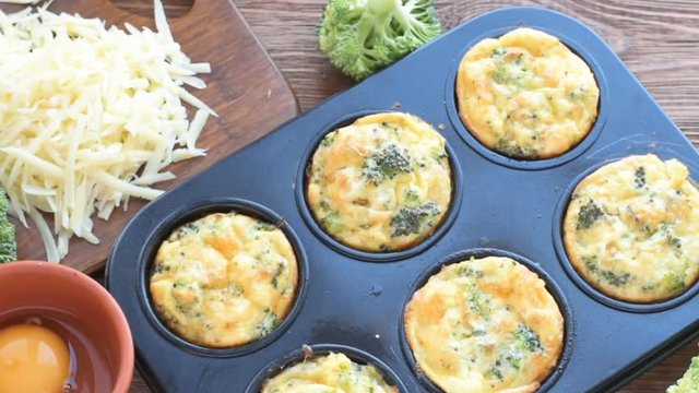 Delicious egg muffins broccoli and cheese. Concept of cooking.