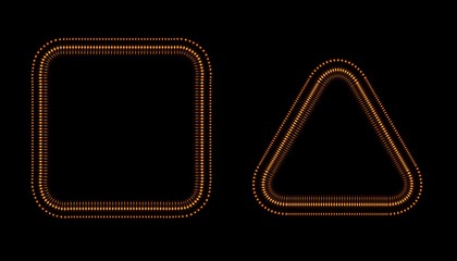 Glowing frames black background. Square glow borders. Sparkling geometric light banner. Luminous triangle light shape. 
Shining triangular forms. Neon sign. Bright sign with flares and sparkles. LED