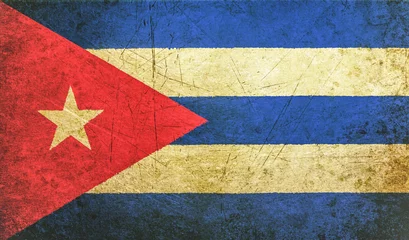 Zelfklevend Fotobehang old grunge cuban flag with rift, havana cuba communist dictatorship © donfiore