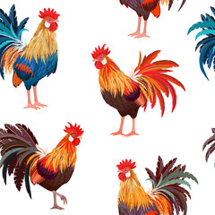 fashion seamless texture with colorful roosters