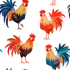 fashion seamless texture with colorful Cockerels