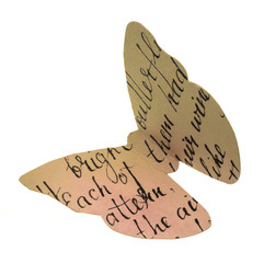 Paper butterfly with handwritten text on white background