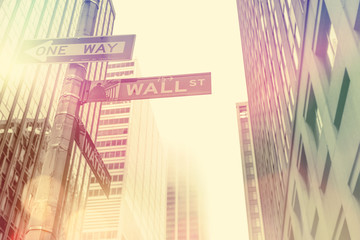 Famous Wall Street sign in Manhattan, NYC
