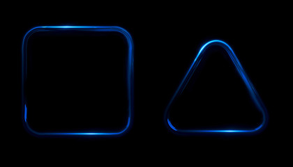 Glowing frames black background. Square glow borders. Sparkling geometric light banner. Luminous triangle light shape. 
Shining triangular forms. Neon sign. Bright sign with flares and sparkles. LED