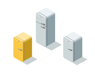 Vector isometric set of fridges, 3d flat refrigerator.