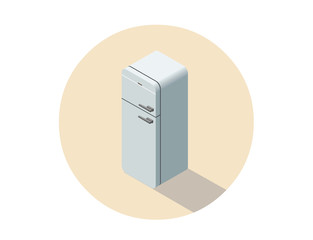 Vector isometric illustration of white fridge, kitchen equipment.