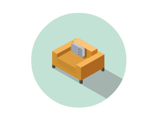 Vector isometric modern orange comfortable armchair, interior design element.