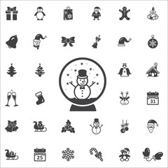 Snowman inside globe icon on the white background. New Year set of icons. Christmas holidays