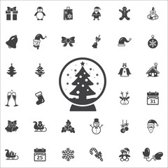 Christmas tree inside globe on the white background. New Year set of icons.  holidays