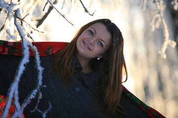 Girl in red winter scarf