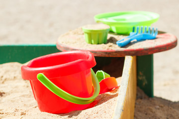 bucket and molds in the sandbox