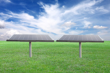 solar panel in outdoor on green lawn.