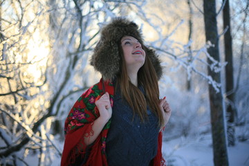 Girl in red winter scarf