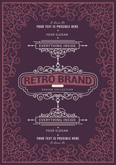 Monogram creative card template with flourishes ornament elements. Elegant design for cafe, restaurant, heraldic, jewelry, fashion. Hand drawn elements. curly and swirls vintage frame