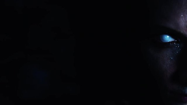 4k Halloween Shot of a Horror Woman Mermaid Close-up with Whiteout eyes