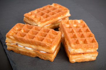 Sweet viennese waffles on dark background